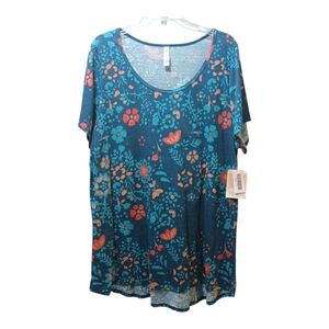 NWT LuLaRoe Classic T shirt Tunic Blue Floral 3XL